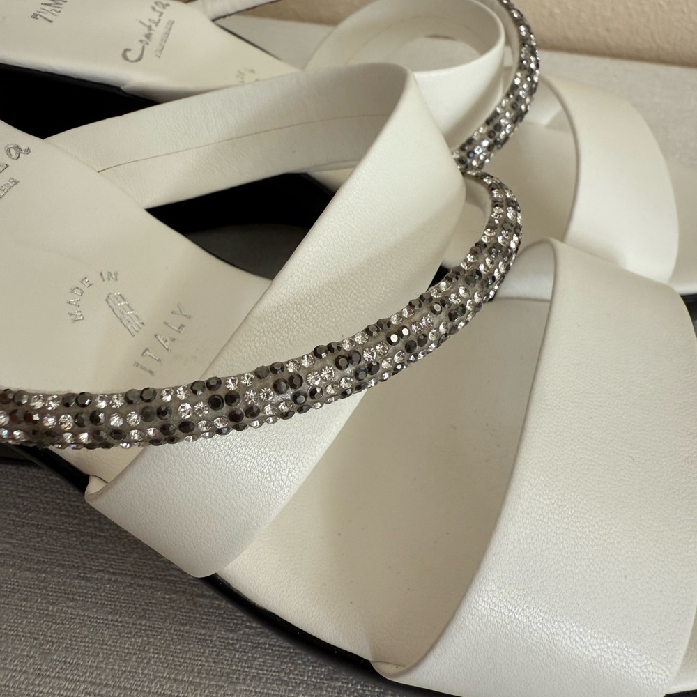 New Italian Shoemakers Contesa White Rhinestone Strap Wedge Slide Sandals Italy - Picture 7 of 13
